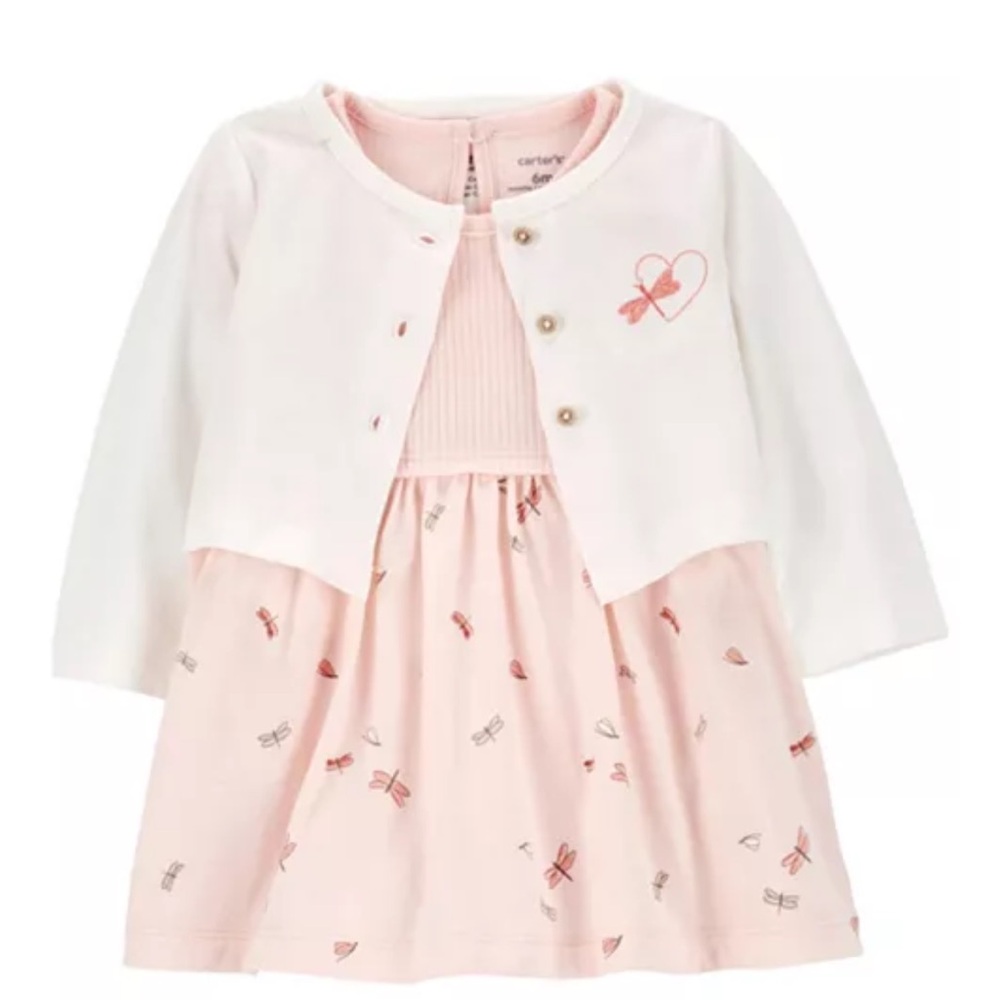 Carter's Pink and White Dress with Cardigan